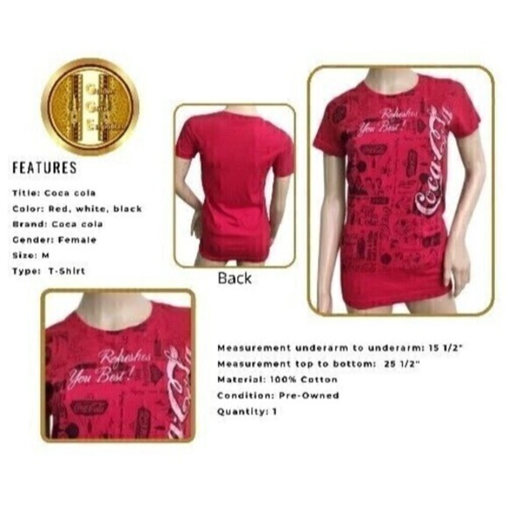 Coca Cola T-Shirt Refreshes you Best-Crew Neck Red White Black Short Sleeves MD.